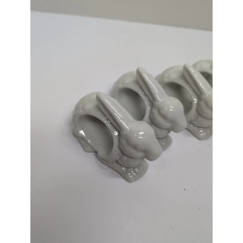 Rabbit Bunny Napkin Rings Holder Set Of Four Vintage Ceramic‎